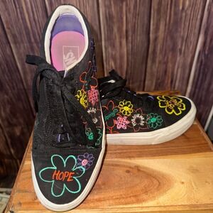 Vans Old Skool Sneakers Mens 8 Womens 9.5 Black Floral Embroidered Positivity